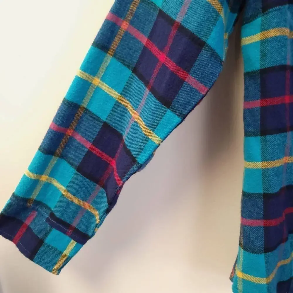 Overdrive Plaid Flannel Shirt Button Down Women's Size Small Roll Tab Sleeve - Picture 4 of 6